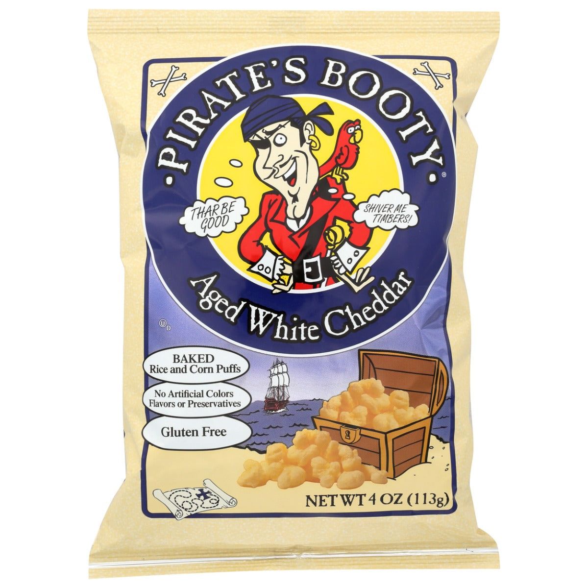 PIRATE'S BOOTY: Baked Rice and Corn Puffs Aged White Cheddar, 4 oz