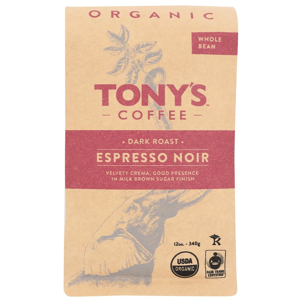 TONYS COFFEE: Espresso Noir Dark Roast Whole Bean Coffee, 12 oz
