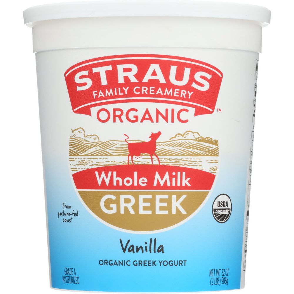 STRAUS: Organic Whole Milk Greek Vanilla Yogurt, 32 oz
