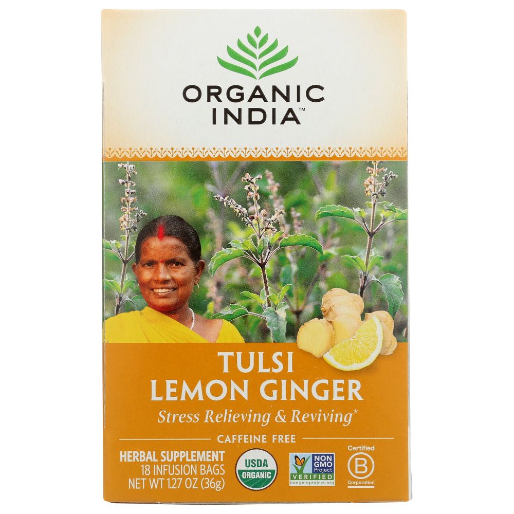 ORGANIC INDIA: Tulsi Lemon Ginger Tea, 18 Tea Bags, 1.27 oz