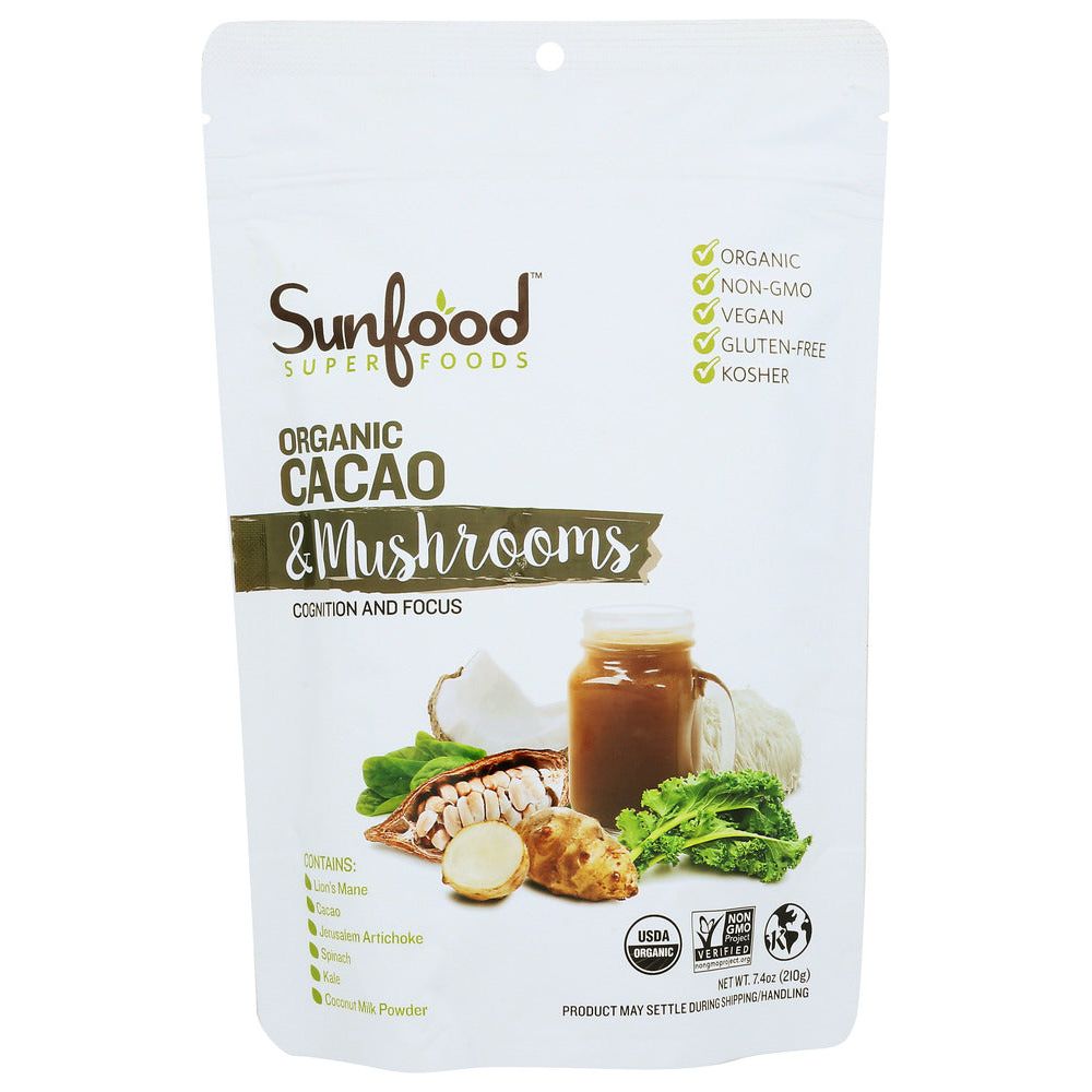 SUNFOOD SUPERFOODS: Organic Cacao And Mushrooms Powder Drink Mix, 7.4 oz