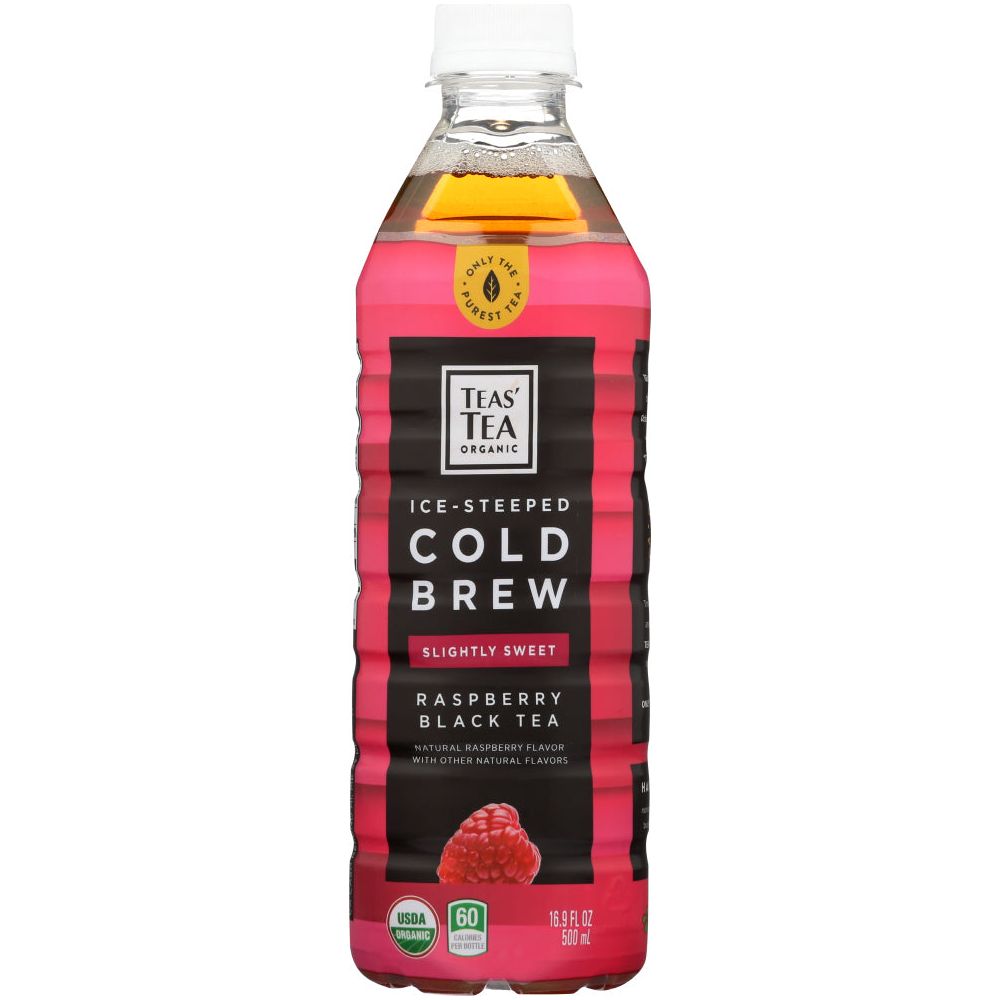TEAS TEA: Organic Ice Steeped Cold Brew Raspberry Black Tea, 16.9 fo