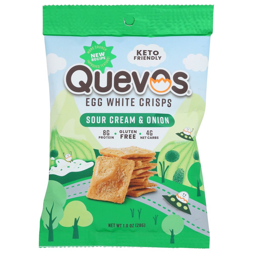QUEVOS: Sour Cream Onion Egg White Crisps, 1 oz