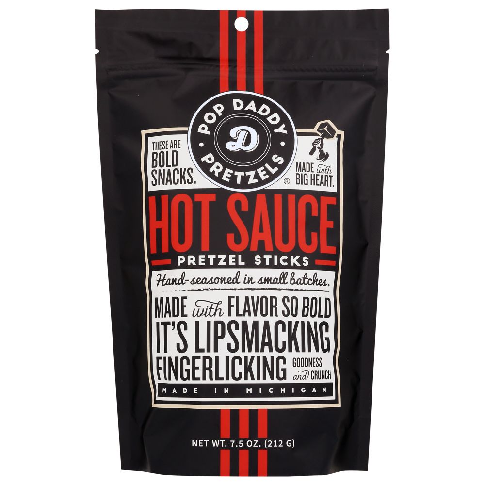 POP DADDY POPCORN & PRETZELS: Hot Sauce Seasoned Pretzels Sticks, 7.5 oz