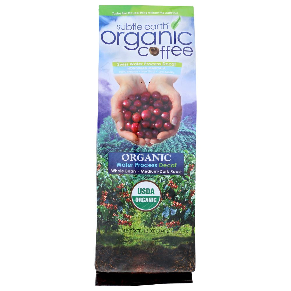 SUBTLE EARTH ORGANIC: Whole Bean Swiss Water Decaf, 12 oz