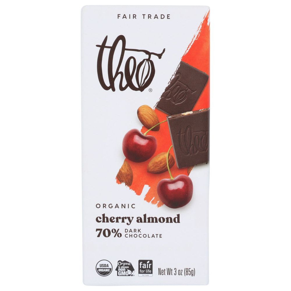THEO CHOCOLATE: Organic 70% Dark Chocolate Bar Cherry and Almond, 3 oz