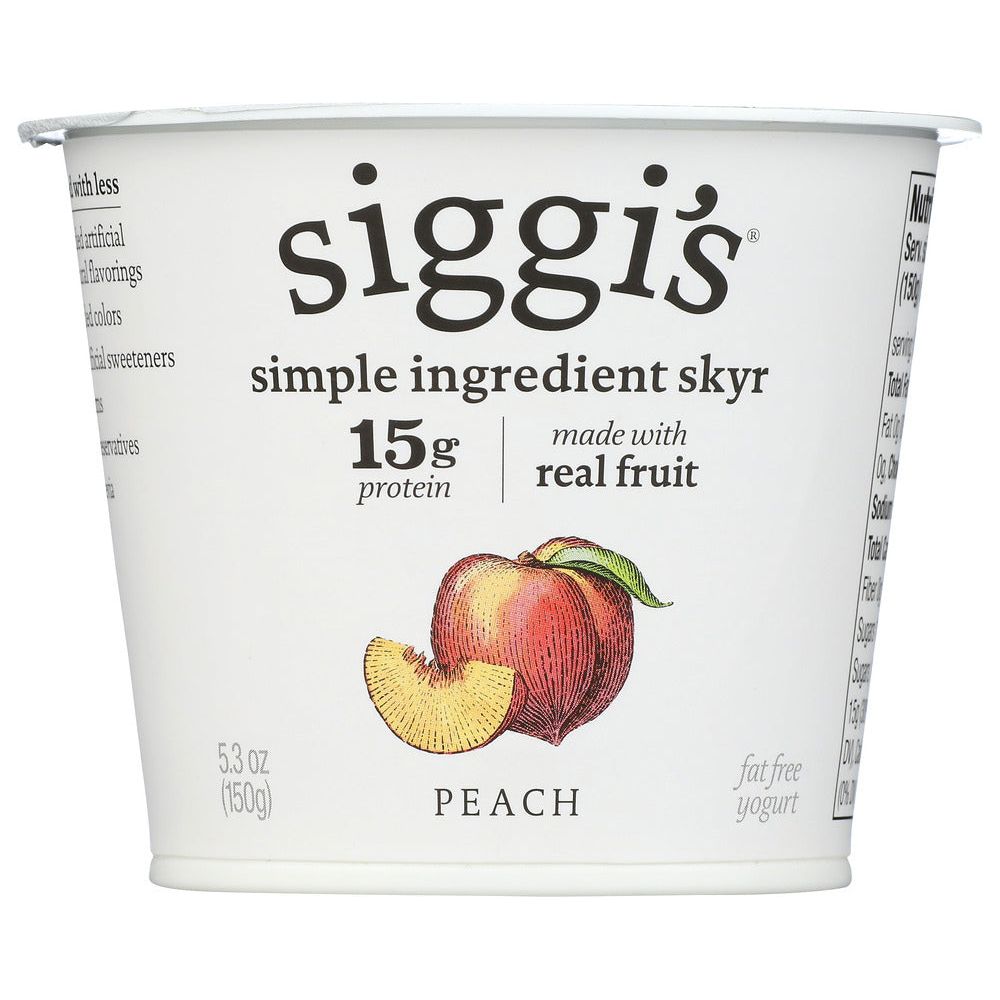 SIGGI'S: Strained Non-Fat Yogurt Icelandic Style Skyr Peach, 5.3 oz