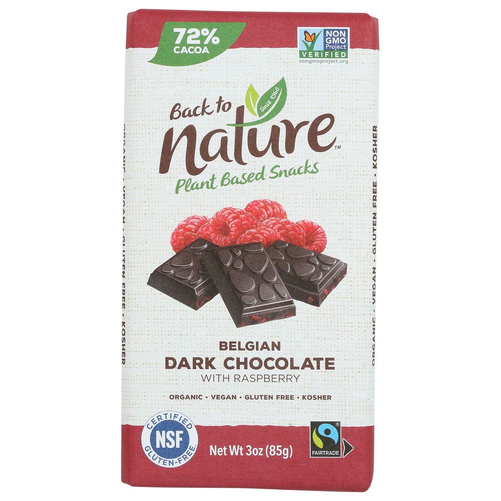 BACK TO NATURE: Dark Belgian Chocolate Bar With Raspberry, 3 oz - #tag1# - #tag2#