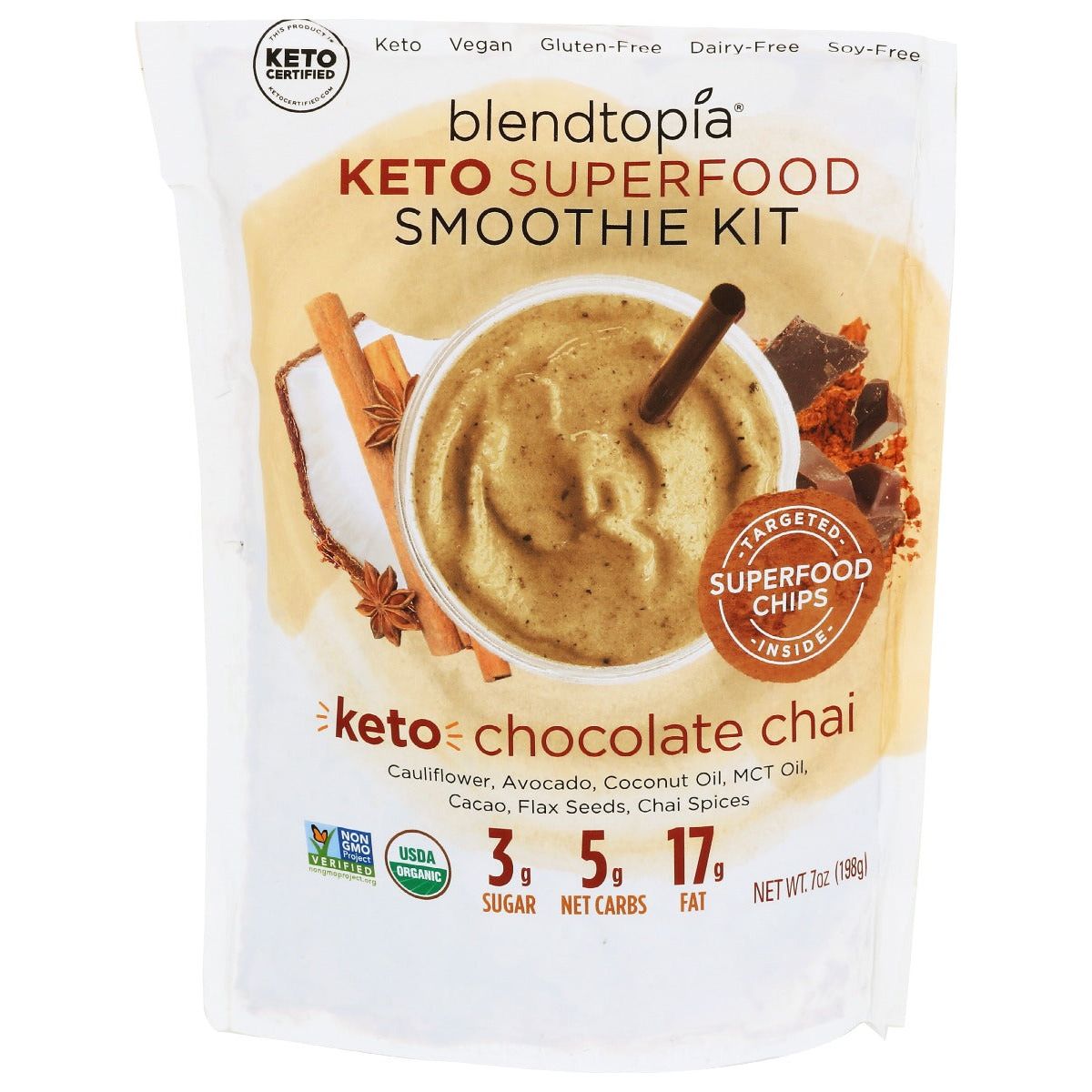 BLENDTOPIA: Keto Chocolate Chai Smoothie Kit, 7 oz - #tag1# - #tag2#