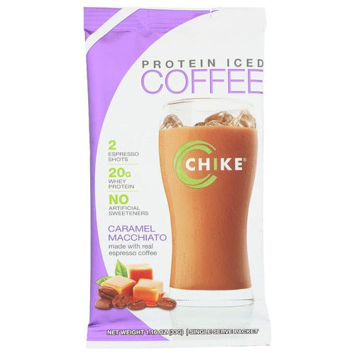 CHIKE: Protein Iced Coffee Caramel Macchiato Packet, 1.16 oz - #tag1# - #tag2#