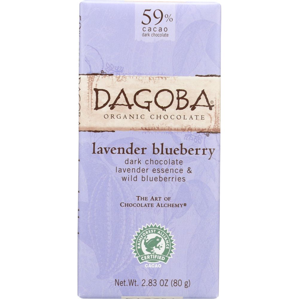 DAGOBA: Organic Chocolate Lavender Blueberry Dark Chocolate Bar, 2.83 oz - #tag1# - #tag2#