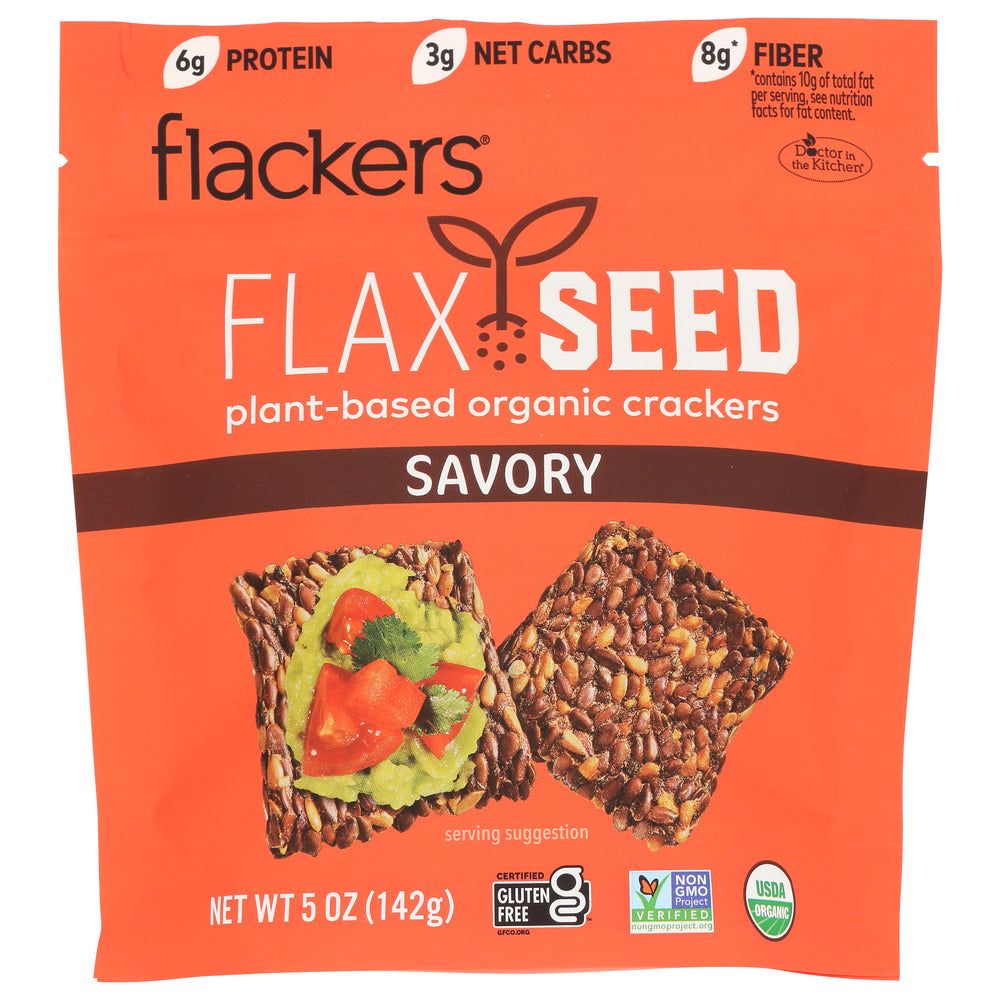 DOCTOR IN THE KITCHEN: Flackers Flax Seed Crackers Savory Garlic-Onion-Basil and Red Chile Pepper, 5 oz - #tag1# - #tag2#