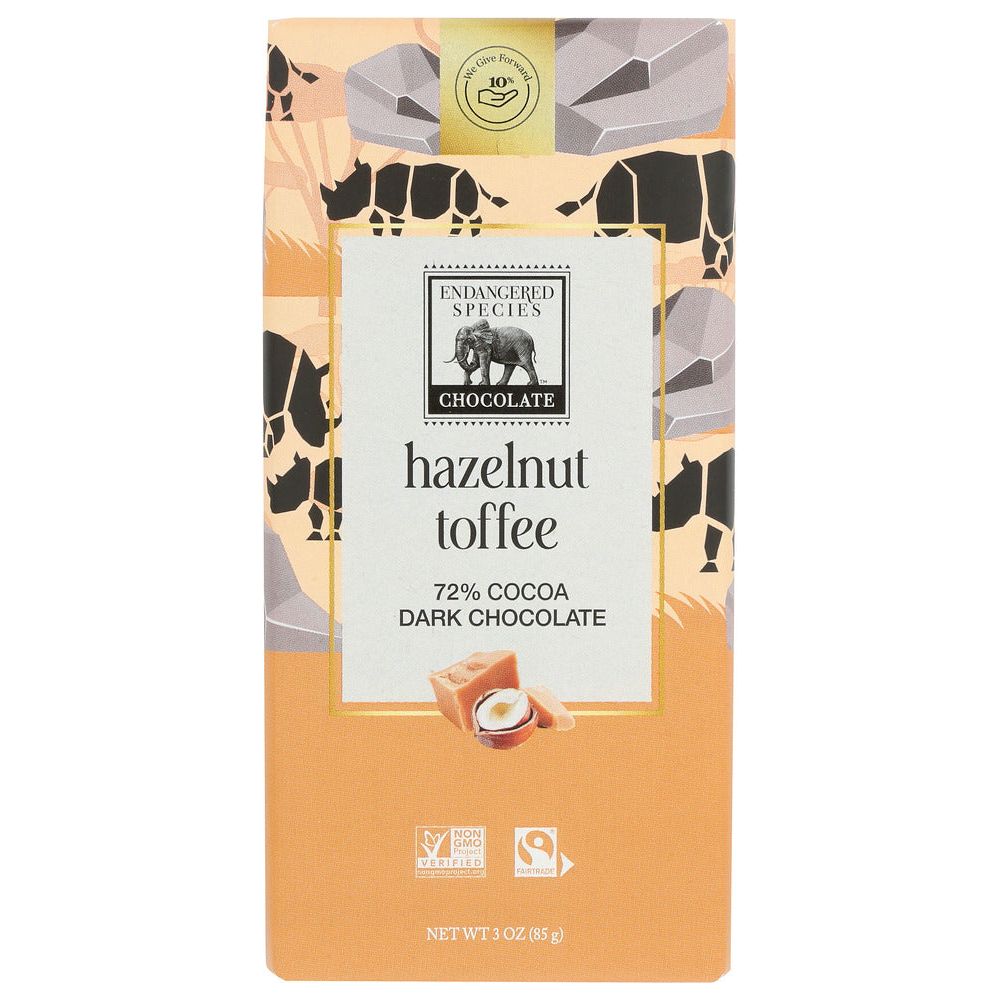 ENDANGERED SPECIES: Natural Dark Chocolate Bar with Hazelnut Toffee, 3 oz - #tag1# - #tag2#