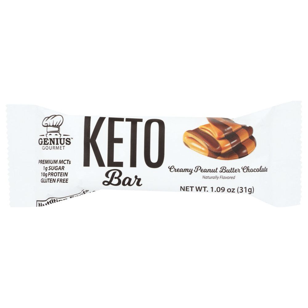 GENIUS GOURMET KETO BARS: Creamy Peanut Butter Chocolate, 1.09 oz - #tag1# - #tag2#