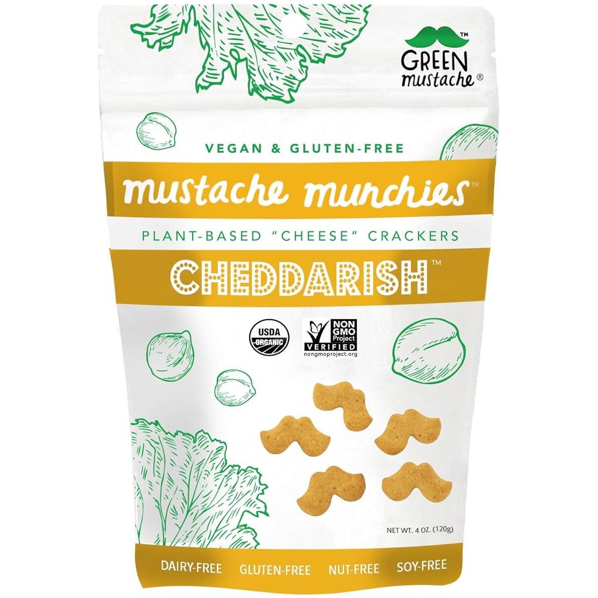 GREEN MUSTACHE: Crackers Vegan Cheddarish, 4 oz - #tag1# - #tag2#