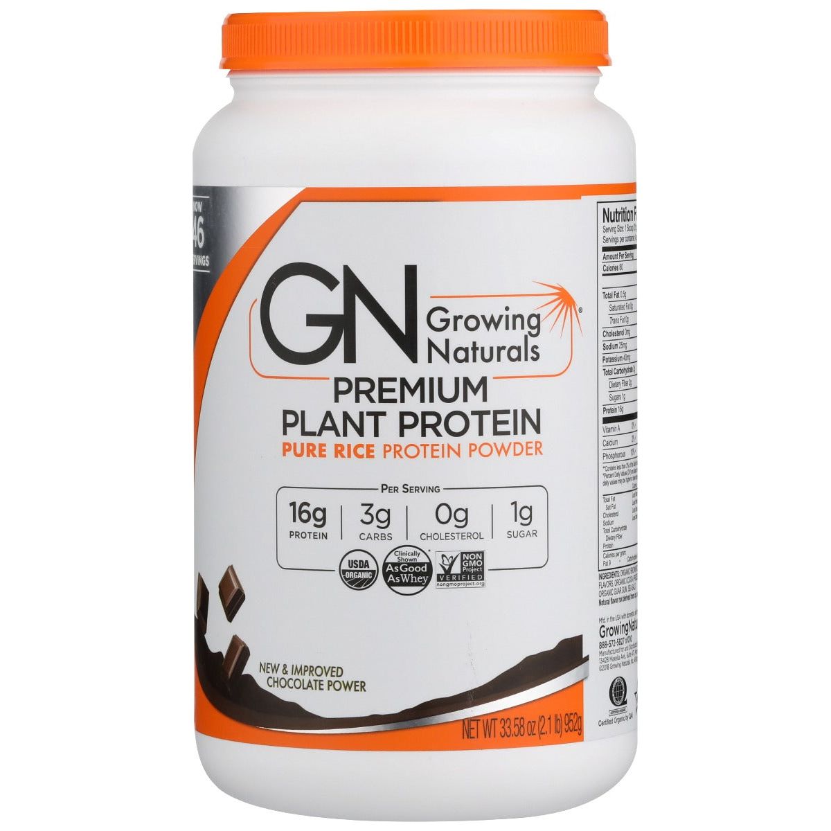 GROWING NATURALS: Organic Chocolate Rice Protein Powder, 33.6 oz - #tag1# - #tag2#