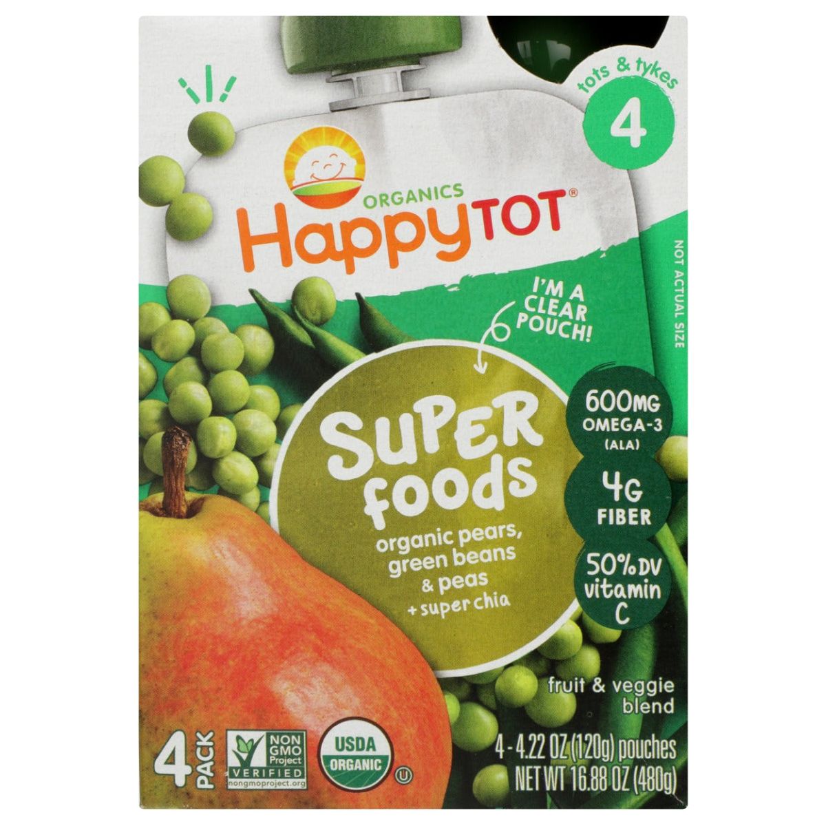 HAPPY TOT: Super Foods Organic Pears Green Beans and Peas 4Pk, 16 oz - #tag1# - #tag2#