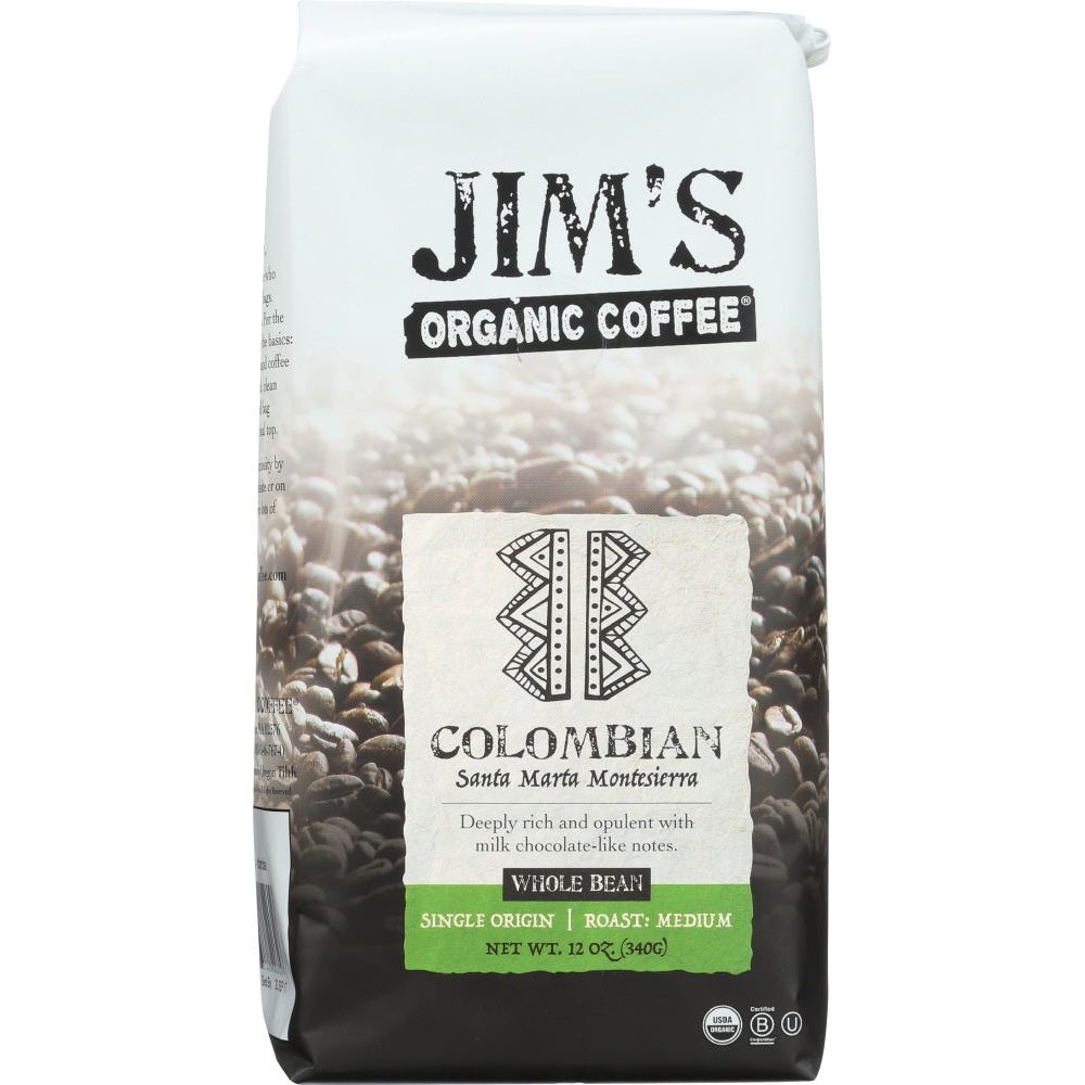 JIM'S ORGANIC COFFEE: Whole Bean Colombian, 12 oz - #tag1# - #tag2#