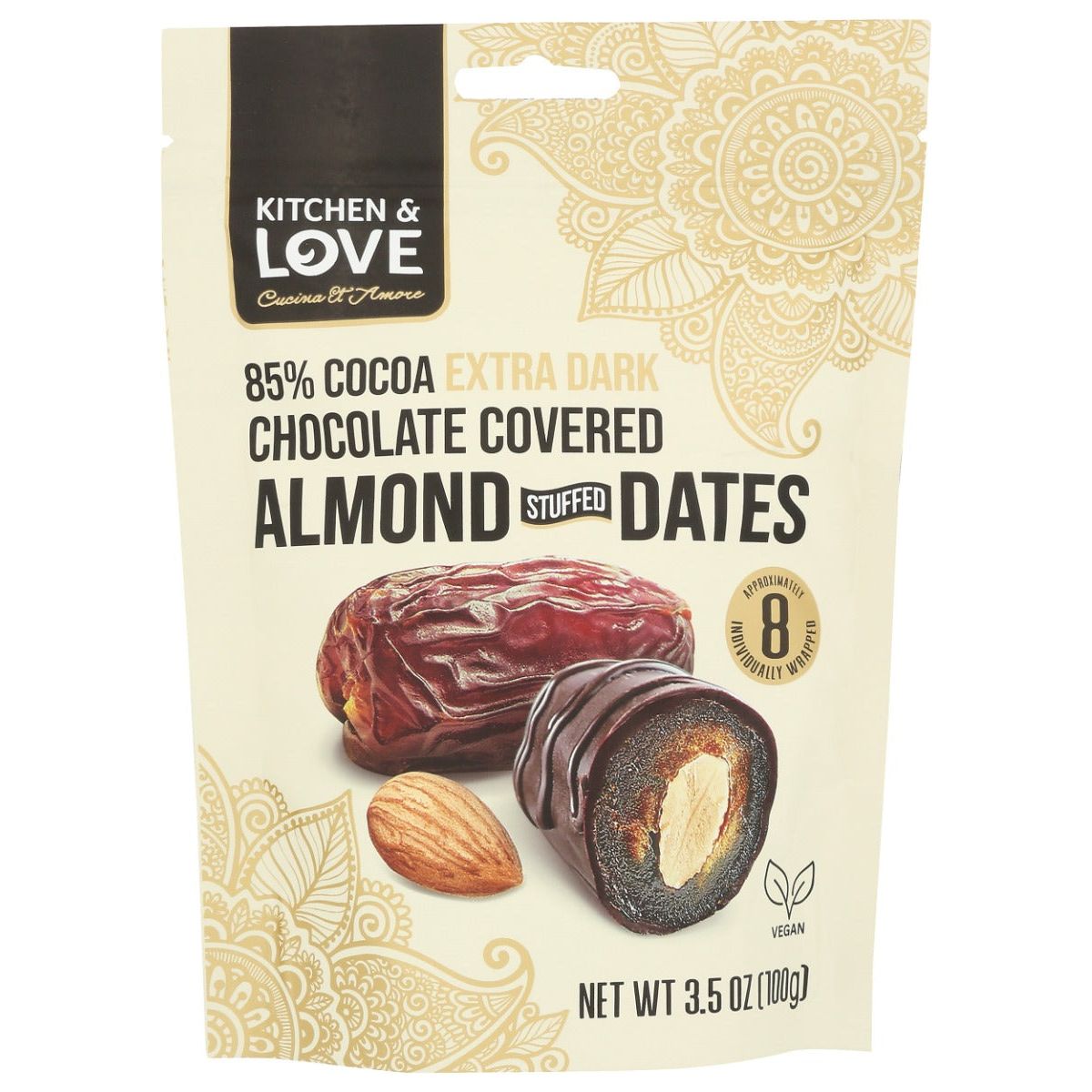 KITCHEN AND LOVE: Extra Dark Chocolate Covered Almond Stuffed Dates, 3.5 oz - #tag1# - #tag2#