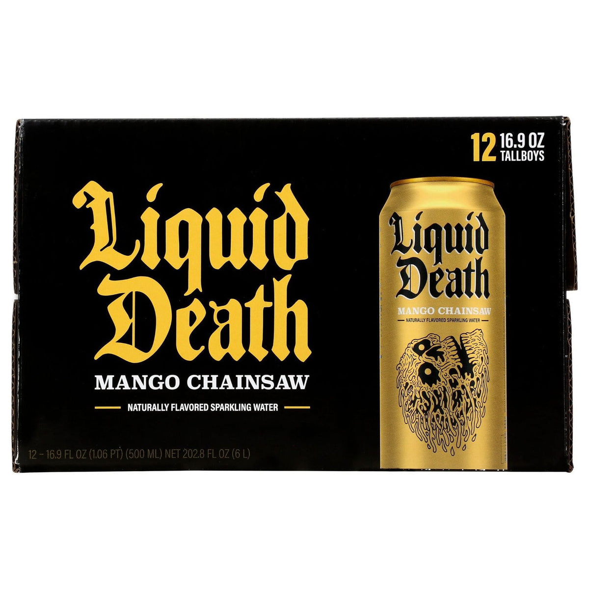 LIQUID DEATH: Mango Chainsaw Sparkling Water 12pk, 202.8 fo - #tag1# - #tag2#