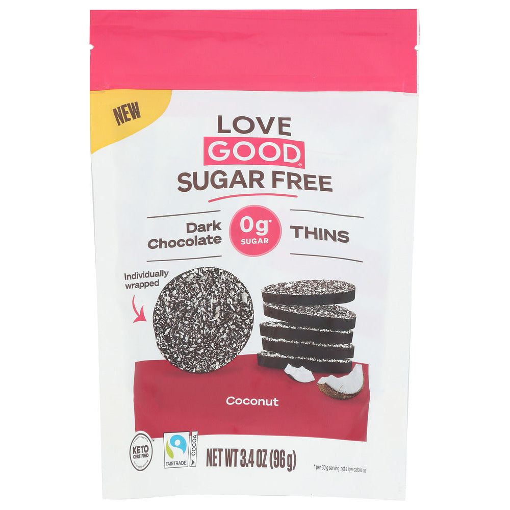 LOVE GOOD FATS: Dark Chocolate Thins Coconut, 96 gm - #tag1# - #tag2#