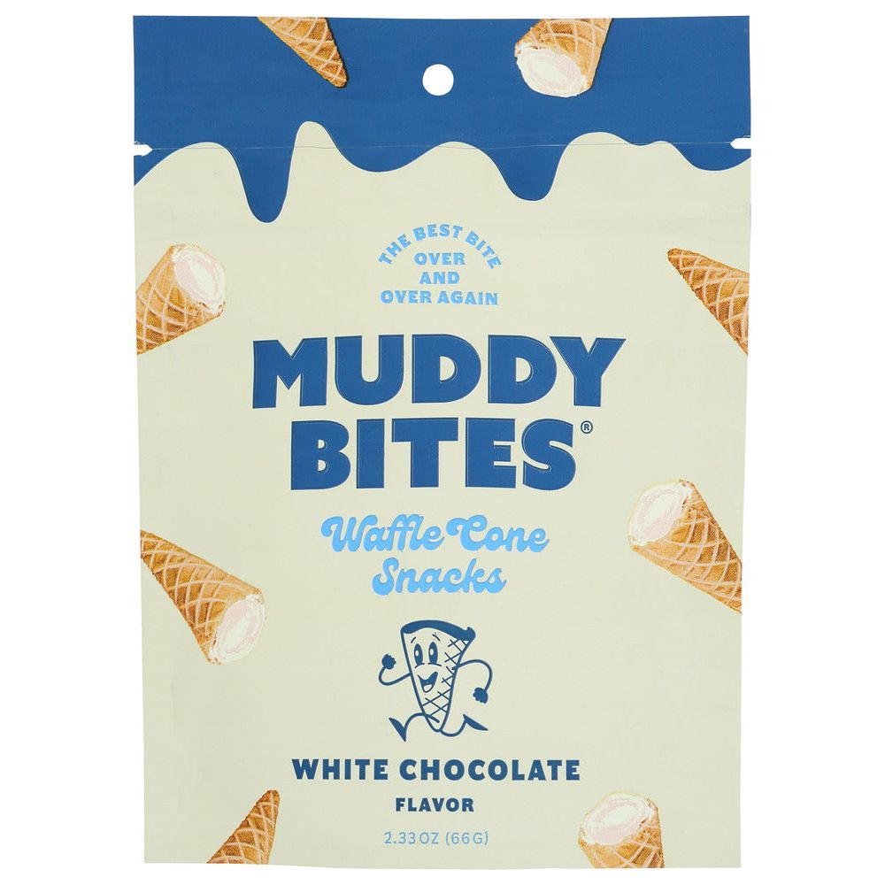 MUDDY BITES: Waffle Cone Snacks White Chocolate, 2.33 oz - #tag1# - #tag2#