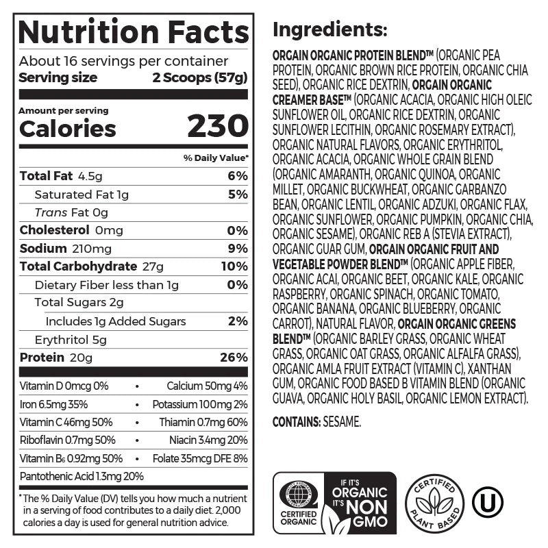 Orgain Organic Meal On-The-Go, Vanilla Bean, 2.01 Lb