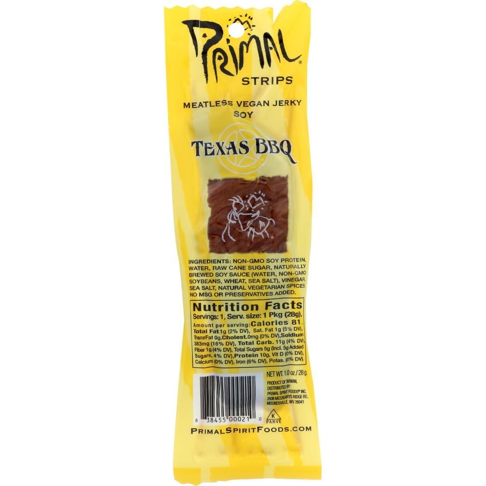 PRIMAL STRIPS: Meatless Vegan Jerky Soy Texas BBQ, 1 oz - Sunshine Co Op. - #tag1# - #tag2# - #tag3# - #tag4#