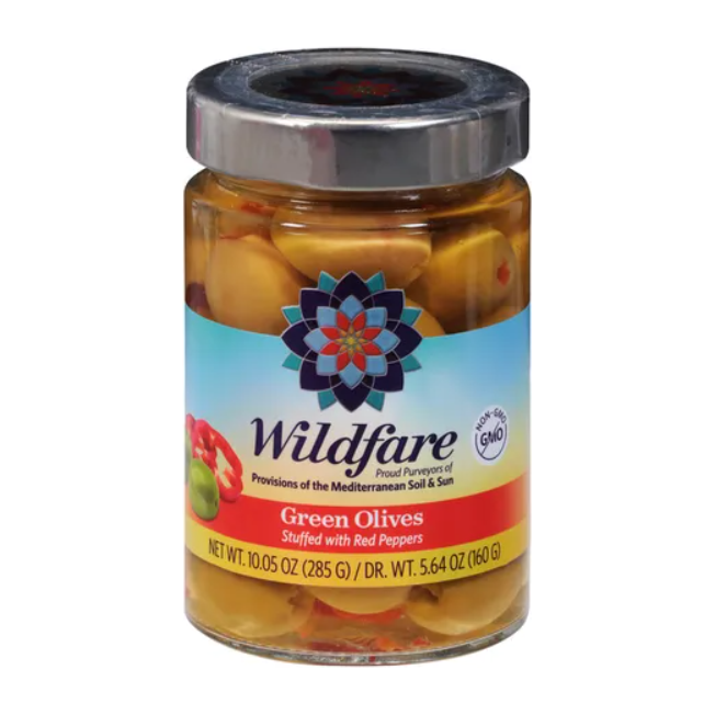 WILDFARE: Green Olives Stuffed With Red Peppers, 10.05 oz