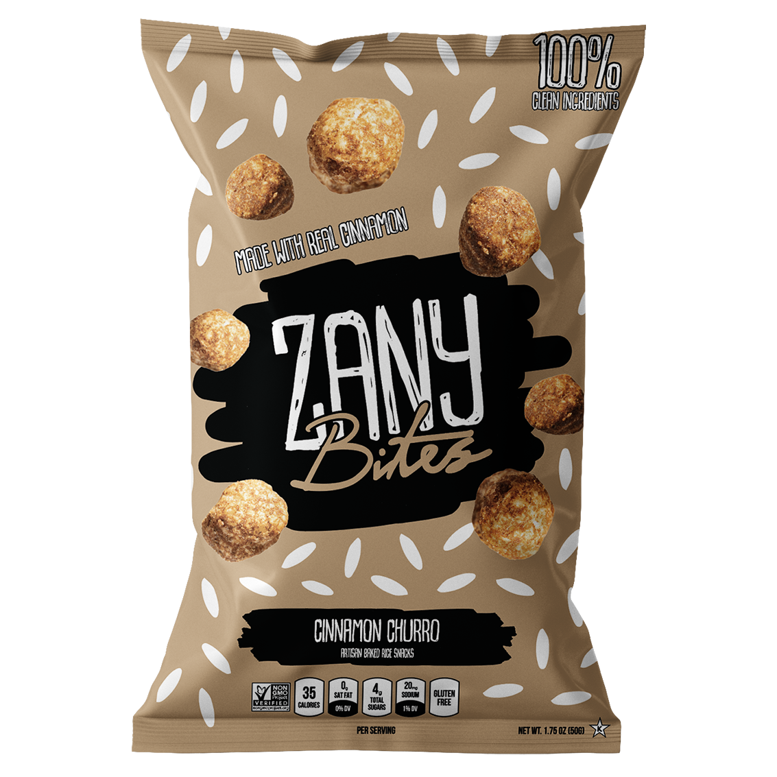 ZANY BITES: Cinnamon Churro Artisan Baked Rice Snacks, 1.75 oz