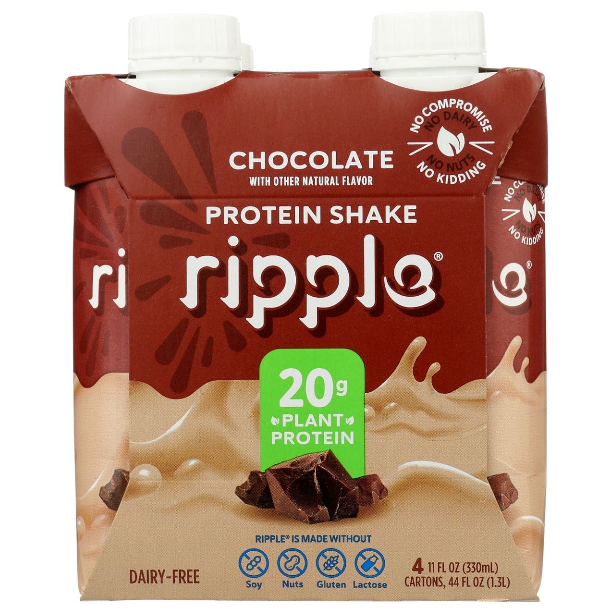 RIPPLE: Plant Protein RTD 4Pk Chocolate, 44 fo