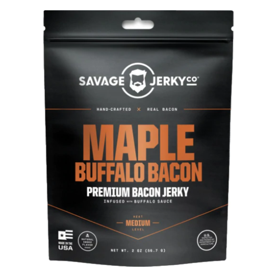 SAVAGE JERKY CO: Maple Buffalo Bacon Premium Bacon Jerky, 2 oz