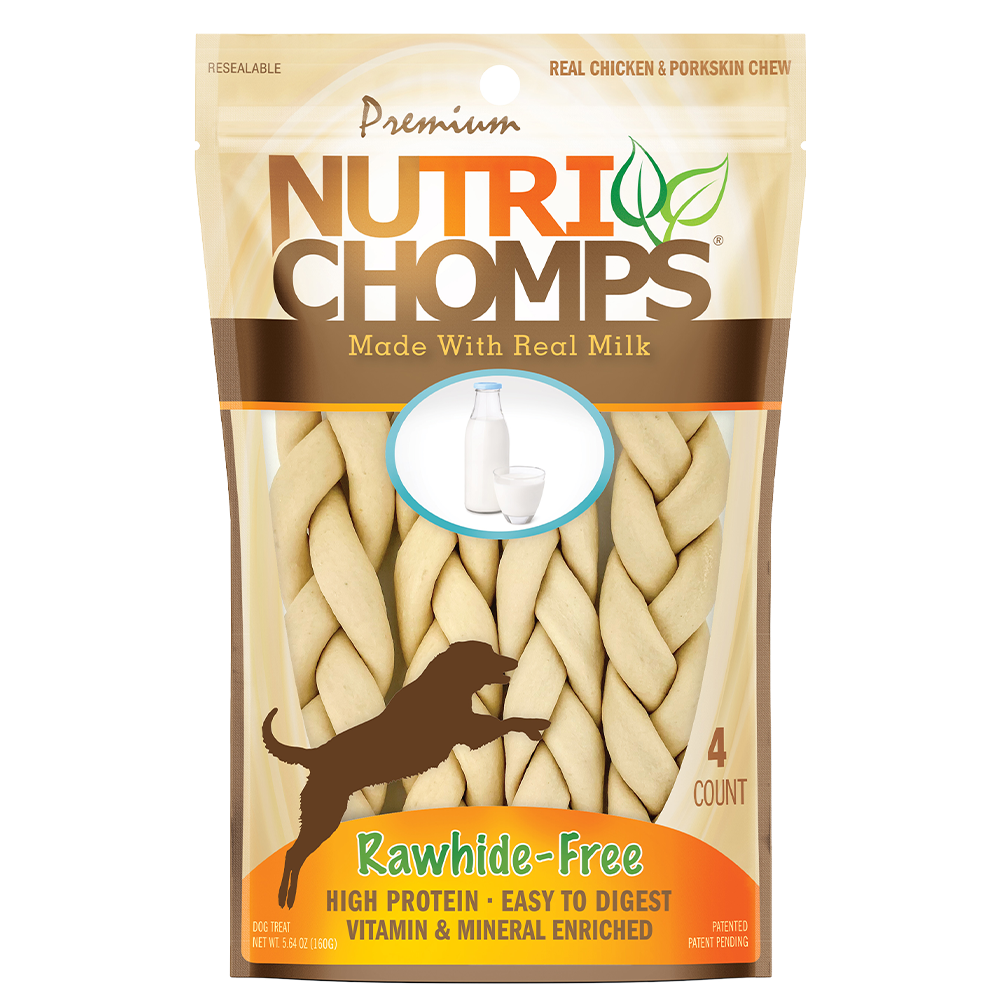 NUTRI CHOMPS: Braid Milk 6In, 4 ea
