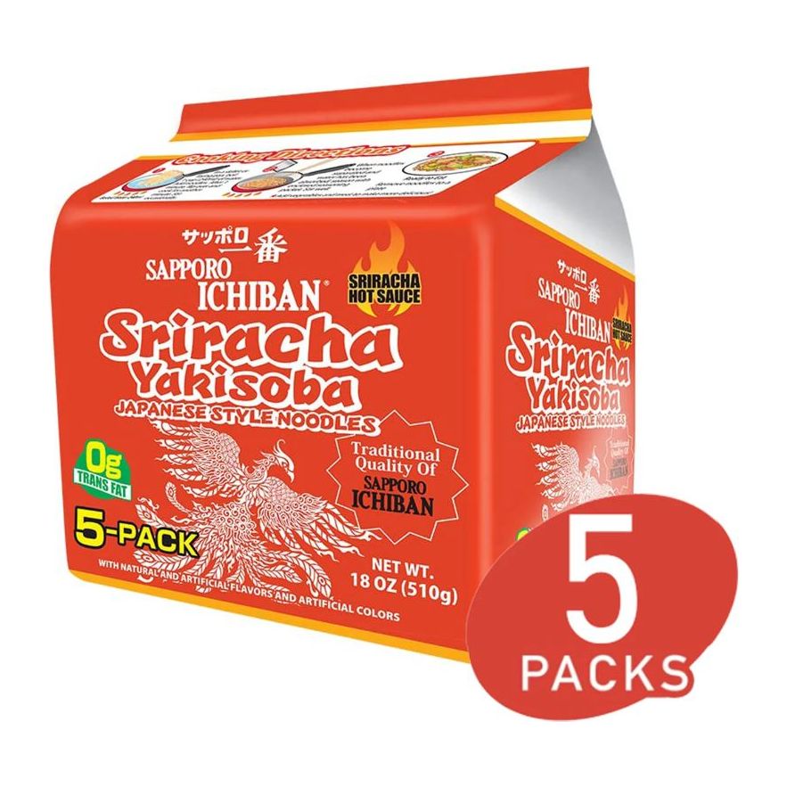 SAPPORO: Sriracha Yakisoba Chowmein 5 Packs, 18 oz