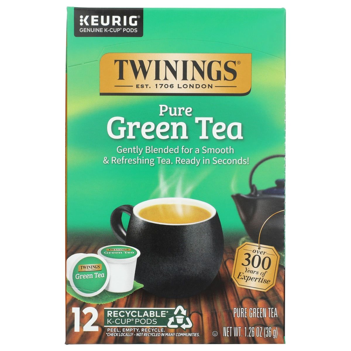TWINING TEA: Green Tea K Cup Pods, 12 pc