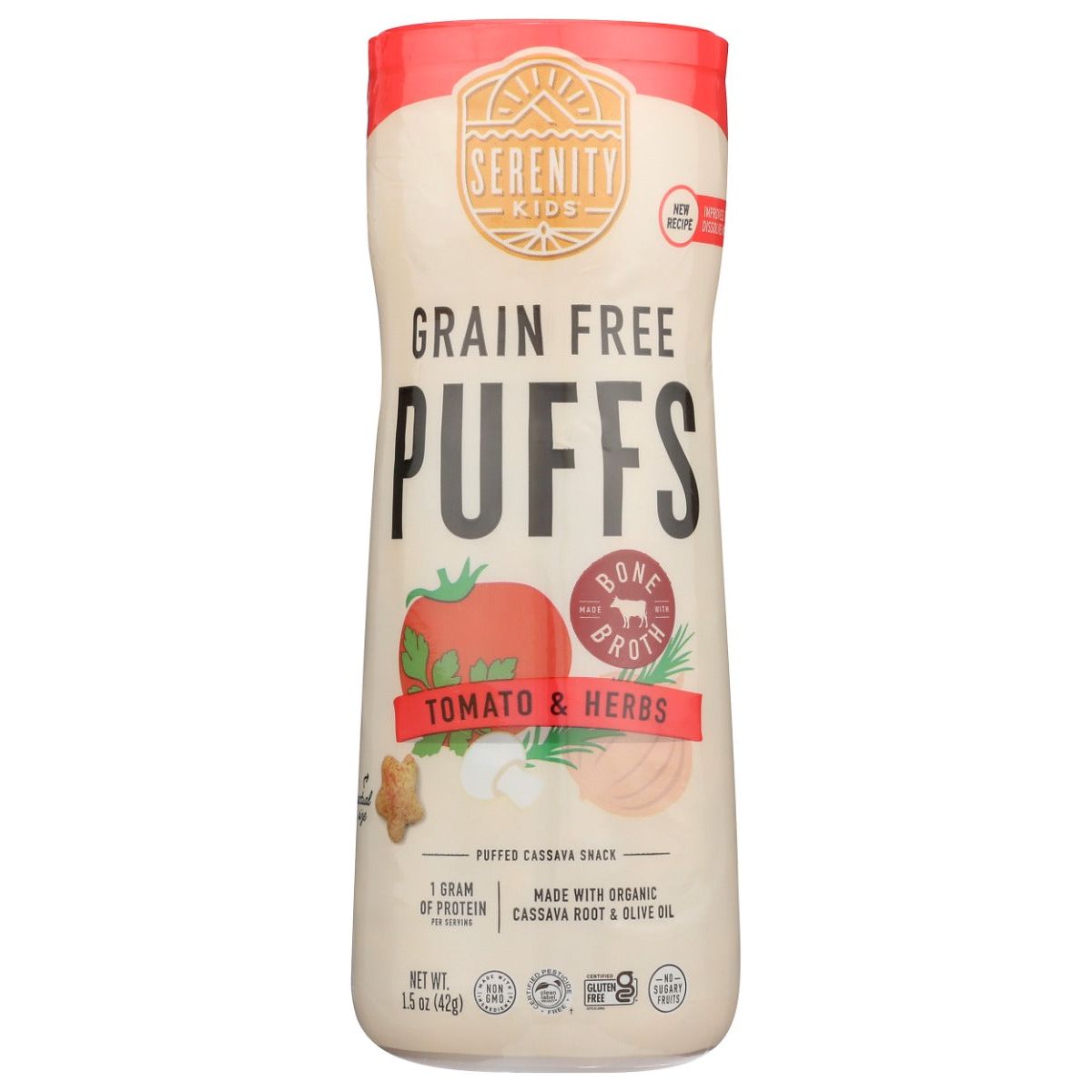 SERENITY KIDS: Tomato and Herbs Puffs Grain Free With Bone Broth, 1.5 oz