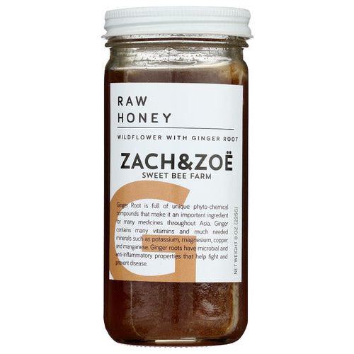 ZACH & ZOE SWEET BEE FARM: Wildflower Honey With Ginger Root, 8 oz
