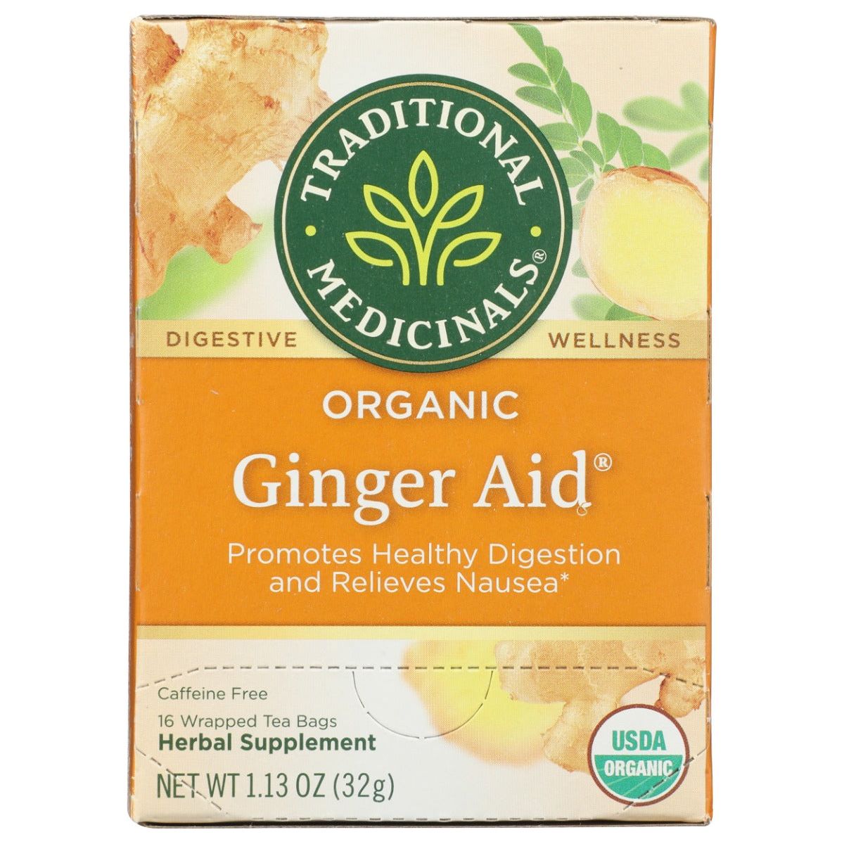 TRADITIONAL MEDICINALS: Organic Ginger Aid Herbal Tea 16 Tea Bags, 1.13 oz