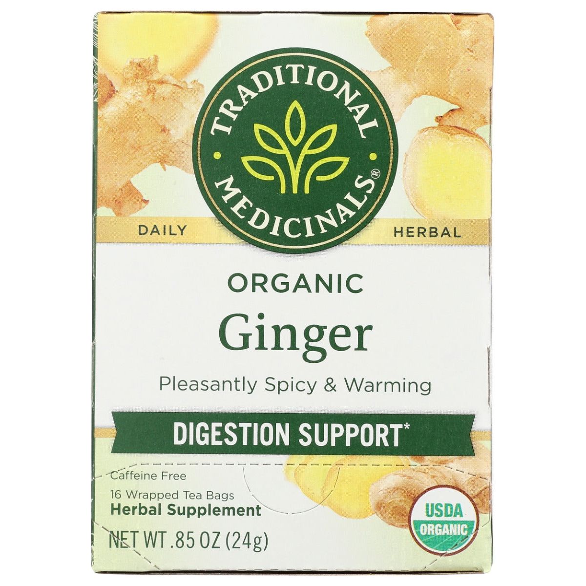 TRADITIONAL MEDICINALS: Organic Ginger Herbal Tea 16 Tea Bags, 0.85 oz
