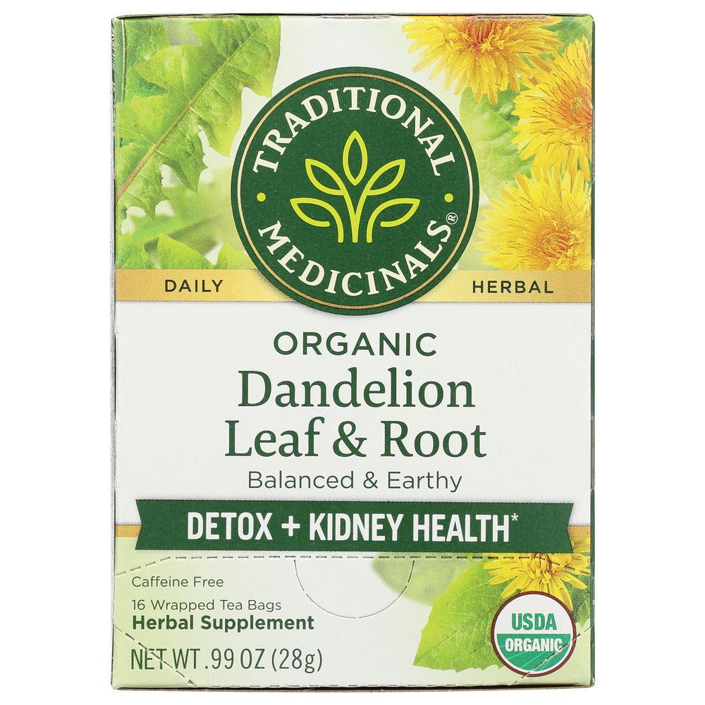 TRADITIONAL MEDICINALS: Organic Dandelion Leaf & Root Caffeine Free Herbal Tea 16 Tea Bags, 0.99 oz
