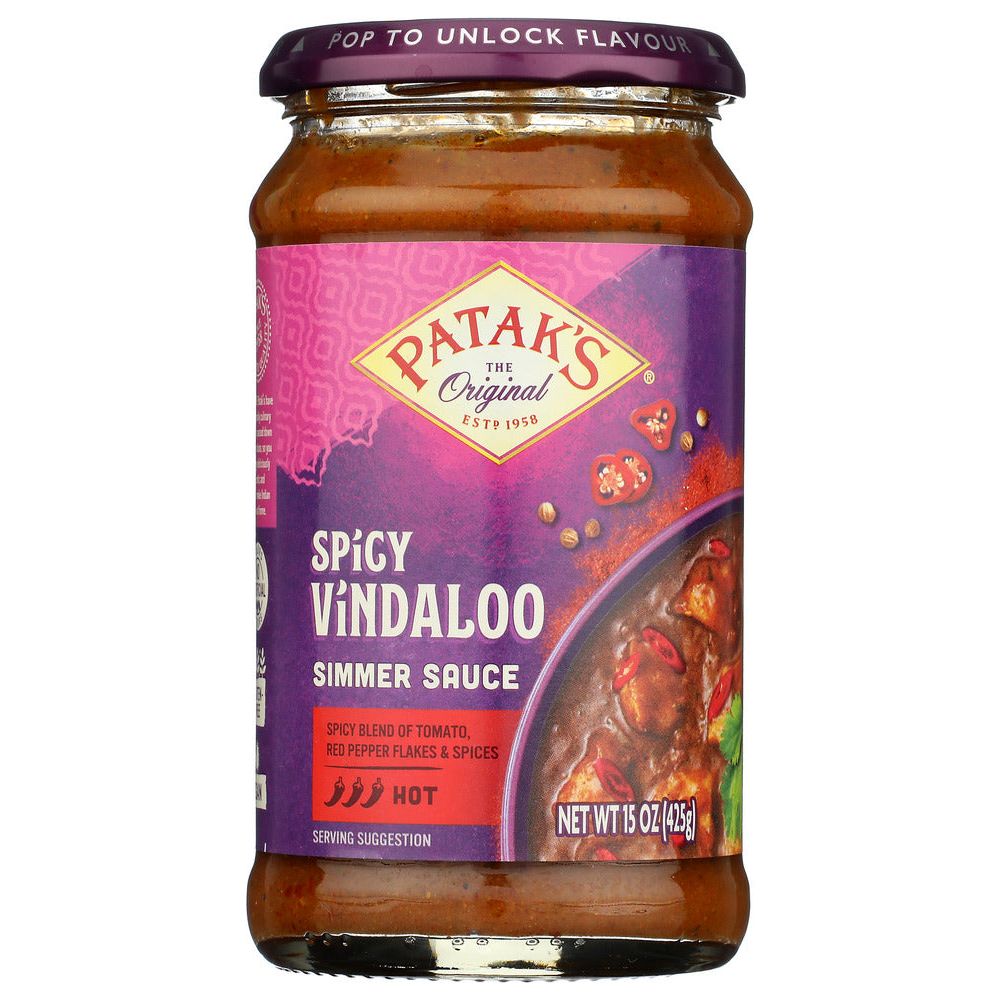 PATAKS: Vindaloo Spicy Curry Simmer Sauce, 15 oz
