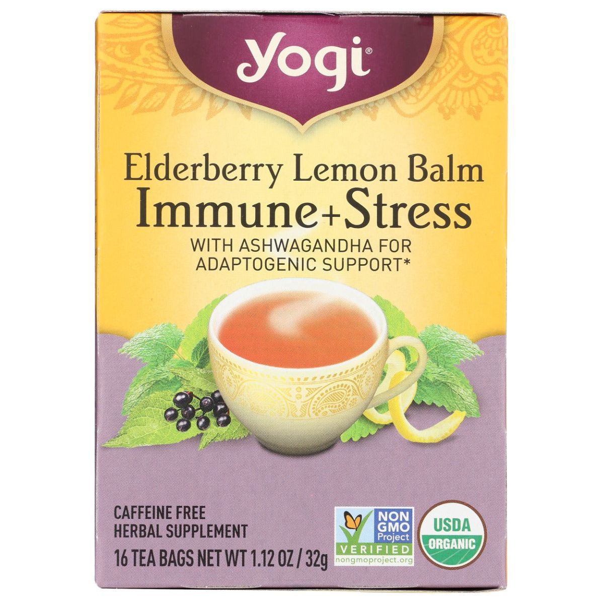 YOGI TEAS: Elderberry Lemon Balm Immune Plus Stress Tea, 16 bg