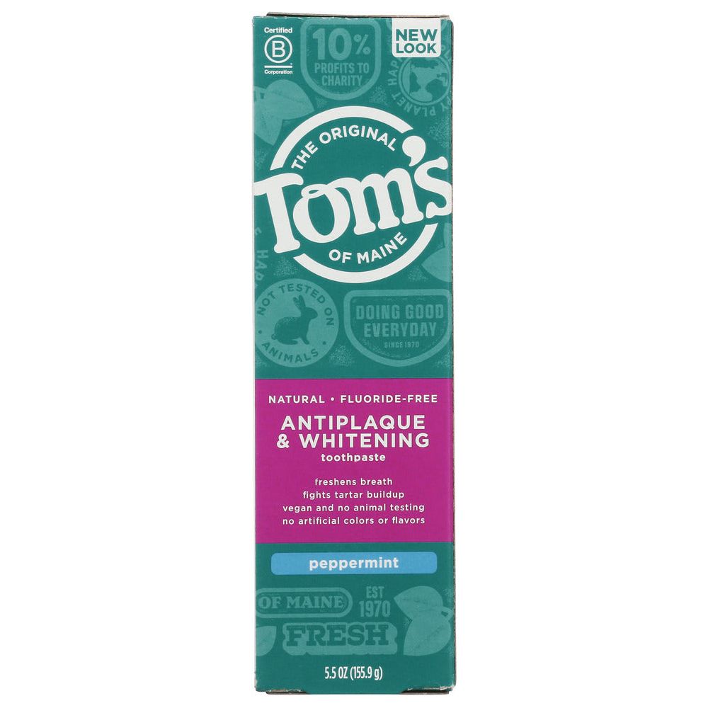 TOMS OF MAINE: Fluoride Free Antiplaque & Whitening Toothpaste Peppermint, 5.5 Oz