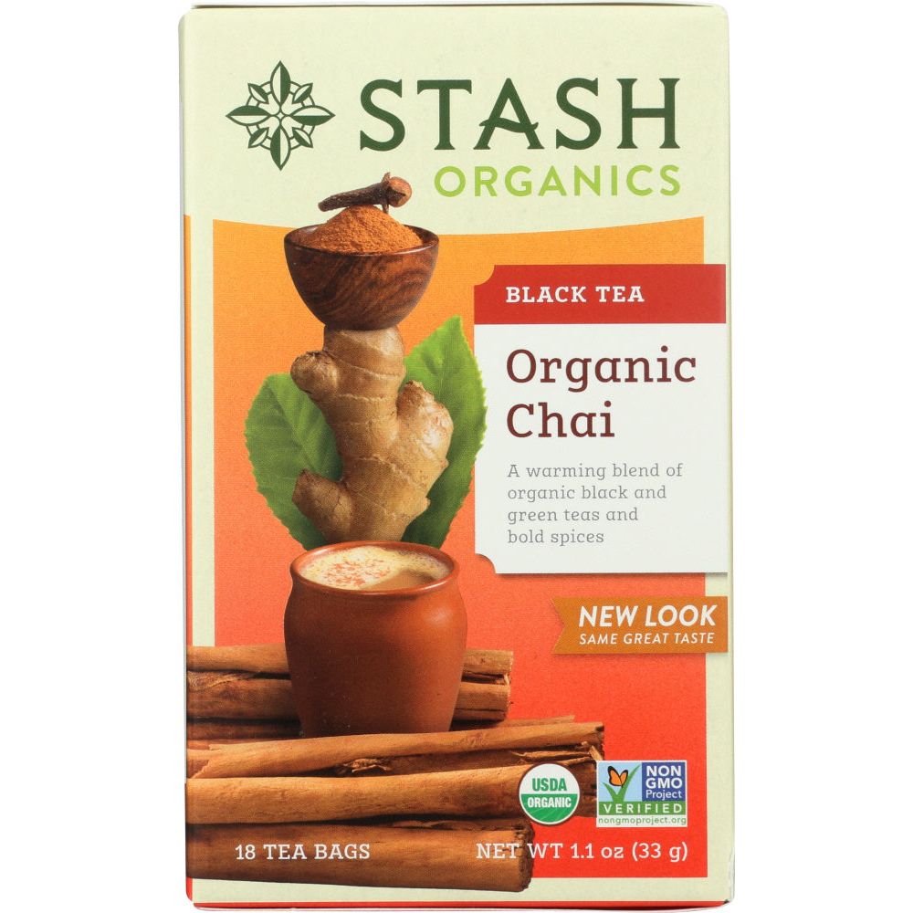 STASH TEA: Organic Chai Black & Green Tea 18 Tea Bags, 1.1 oz