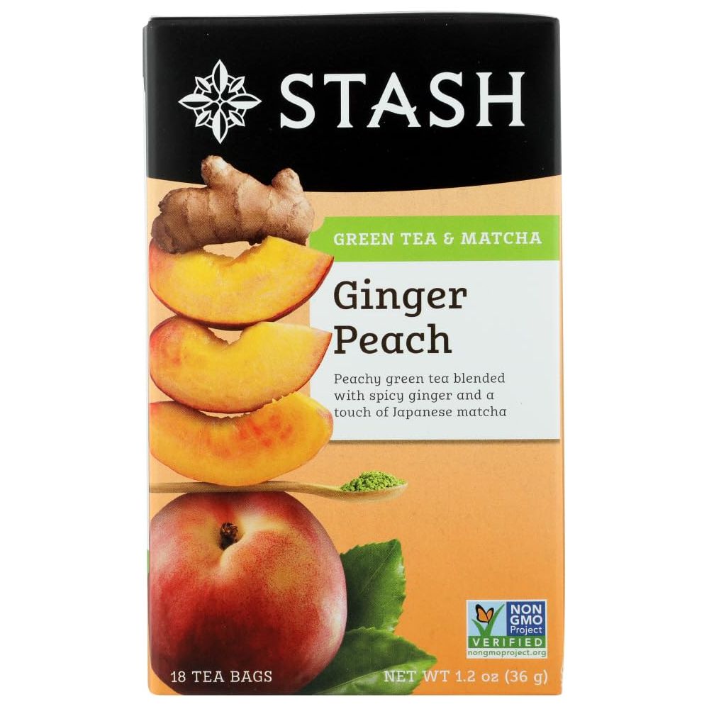 STASH TEA: Green Tea Ginger Peach with Matcha 18 Tea Bags, 1.2 Oz