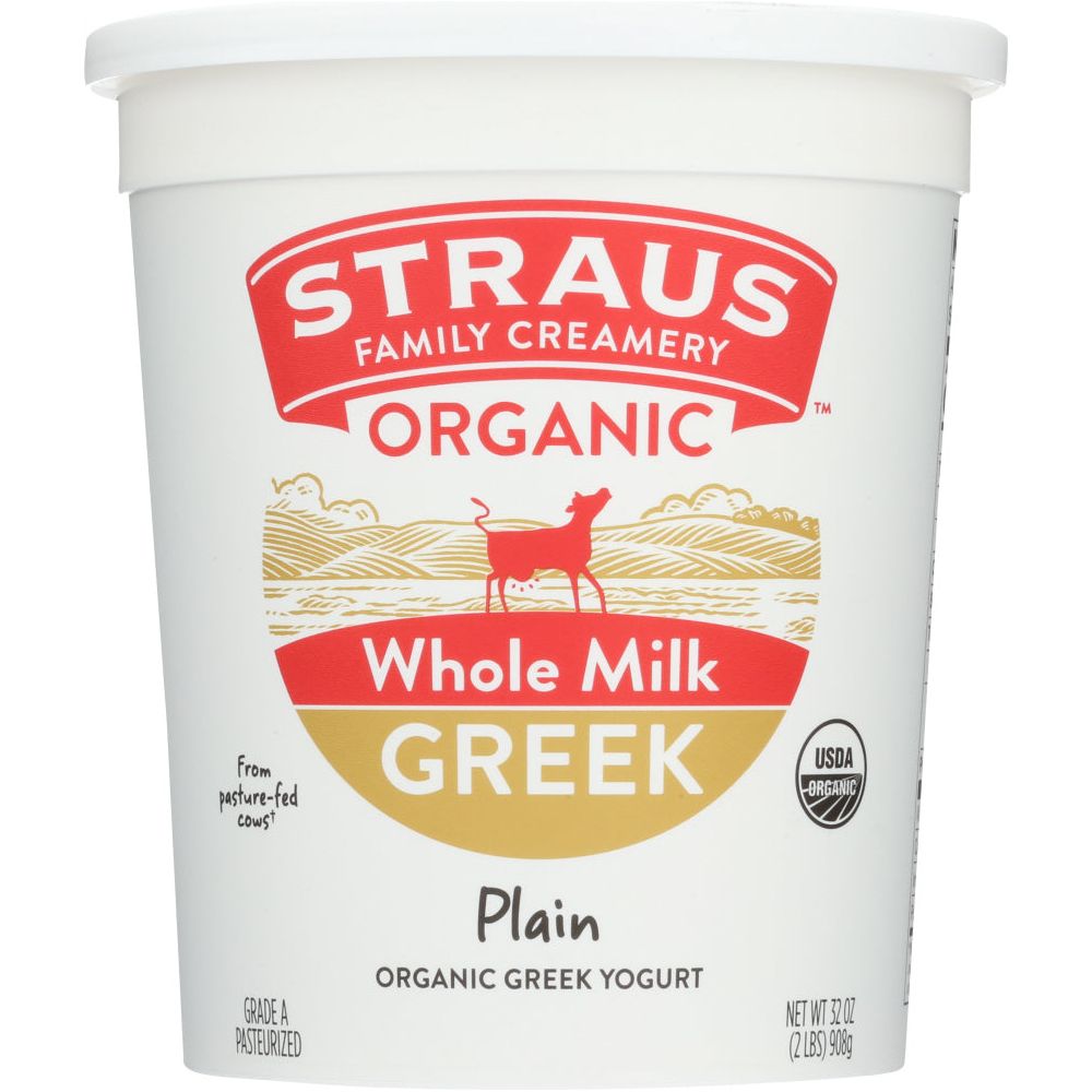 STRAUS: Organic Plain Whole Greek Yogurt, 32 oz