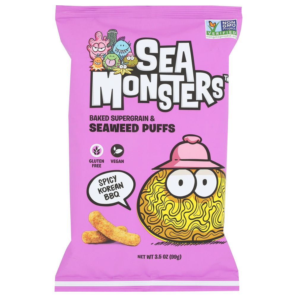SEA MONSTERS: Baked Seaweed Puffs Spicy Korean BBQ, 3.5 oz