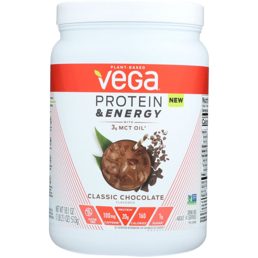 VEGA: Protein and Energy Plant Based Protein Powder Classic Chocolate, 18.1 oz