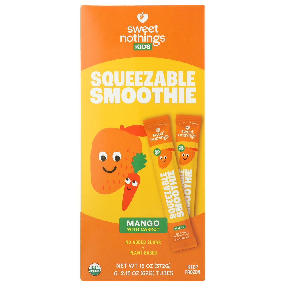 SWEET NOTHINGS: Mango Carrot Squeezable Smoothie 6 Tubes (2 Fluid Ounce Each), 12 oz