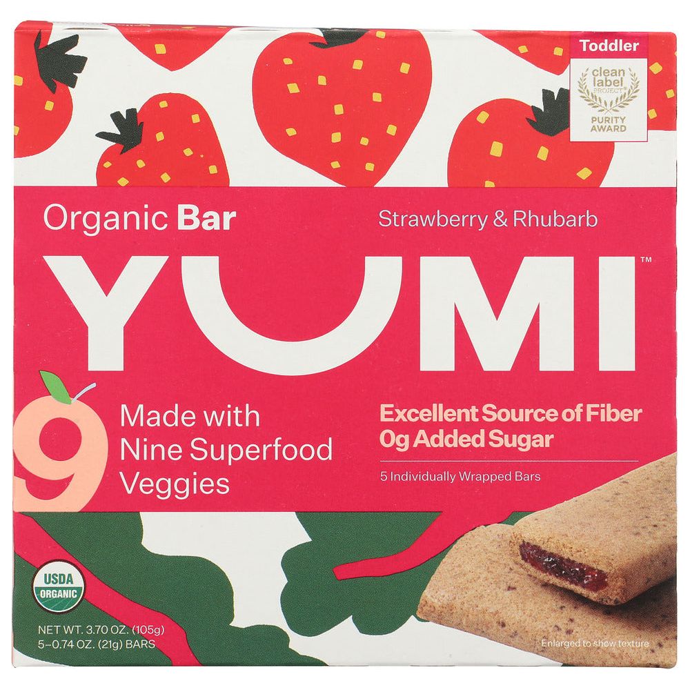 YUMI: Strawberry and Rhubarb Organic Bar, 3.7 oz